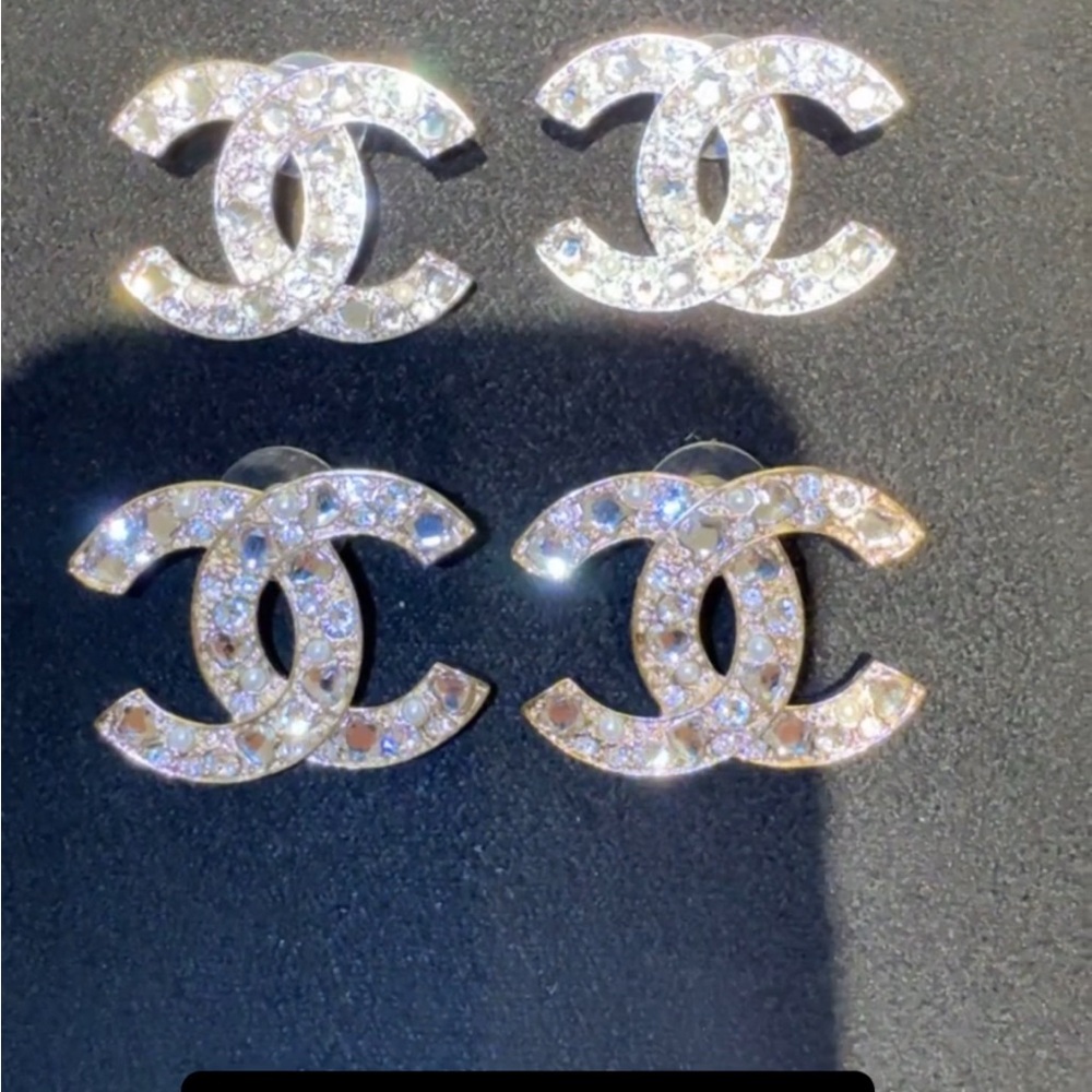 Chanel Silver Crystal Earrings